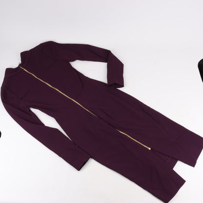 Roland Mouret Deep V-Neck Fitted Midi Dress in Plum – EU 34