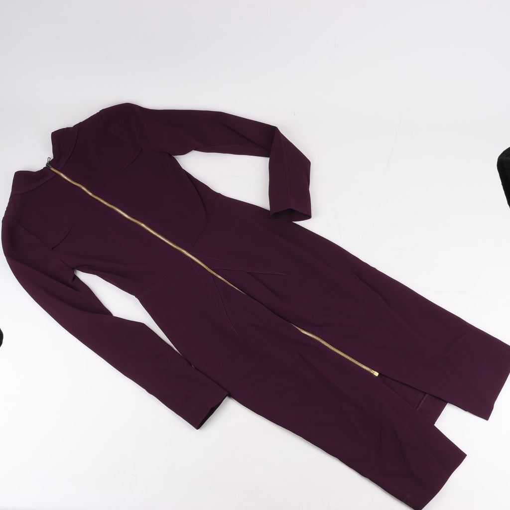 Roland Mouret Deep V-Neck Fitted Midi Dress in Plum – EU 34
