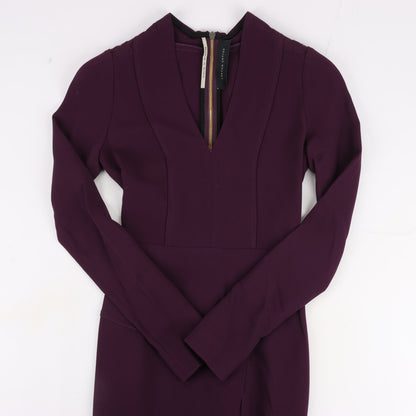 Roland Mouret Deep V-Neck Fitted Midi Dress in Plum – EU 34