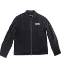 A-COLD-WALL* black tech jacket with white logo overlay print, pointed collar, two-way front zip and two zipped pockets.