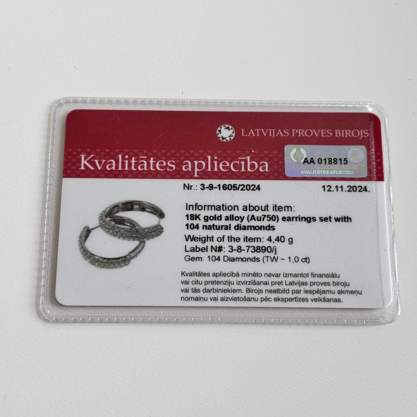 Nicht signierte Diamantohrringe (K18WG, 4,4 g, 1,0 ct)