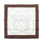 Hermès Brides de Gala en Fleurs silk scarf with a dark brown border, ivory center and intricate pale floral illustration.