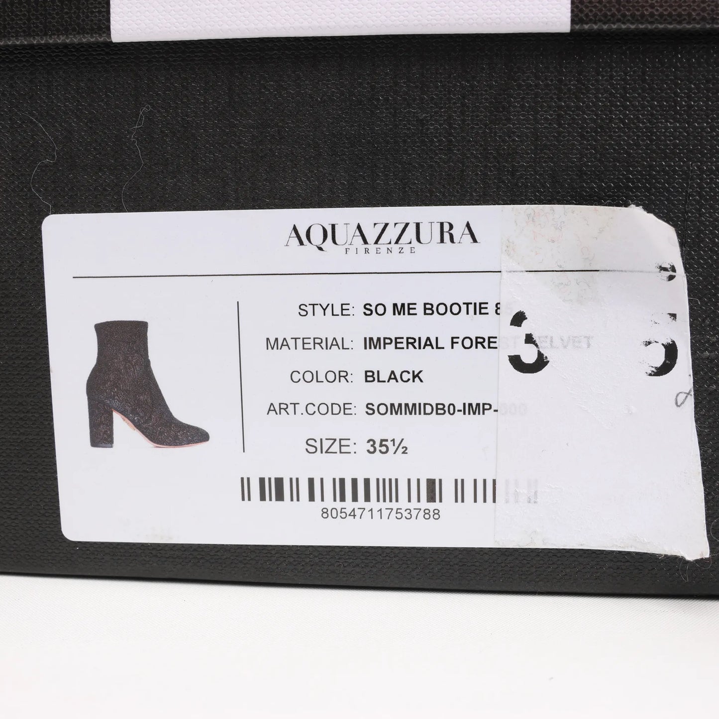 AQUAZZURA Heeled Velvet Ankle Sock Boots Tonal Baroque Tapestry in Black, Size 35.5 EU