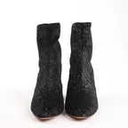 AQUAZZURA Heeled Velvet Ankle Sock Boots Tonal Baroque Tapestry in Black, Size 35.5 EU
