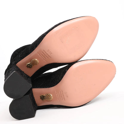 AQUAZZURA Heeled Velvet Ankle Sock Boots Tonal Baroque Tapestry in Black, Size 35.5 EU