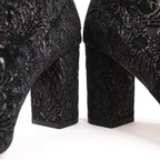 AQUAZZURA Heeled Velvet Ankle Sock Boots Tonal Baroque Tapestry in Black, Size 35.5 EU