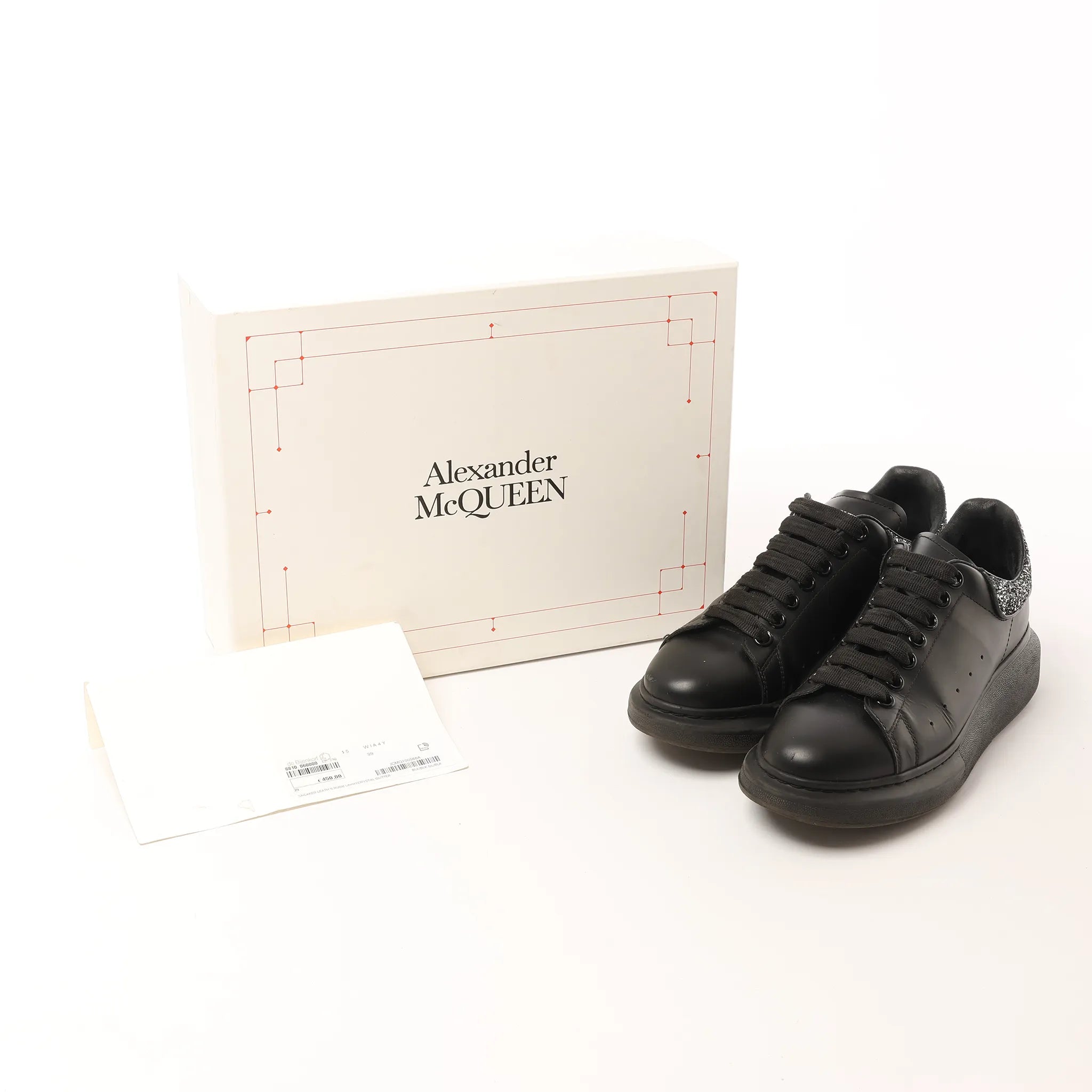 Alexander McQueen Runway Glitter-Heeled Leather Platform Trainers in Black, Size 39 EU