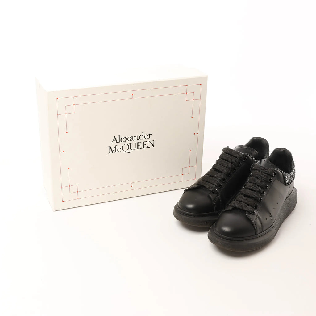 Alexander McQueen Runway Glitter-Heeled Leather Platform Trainers in Black, Size 39 EU