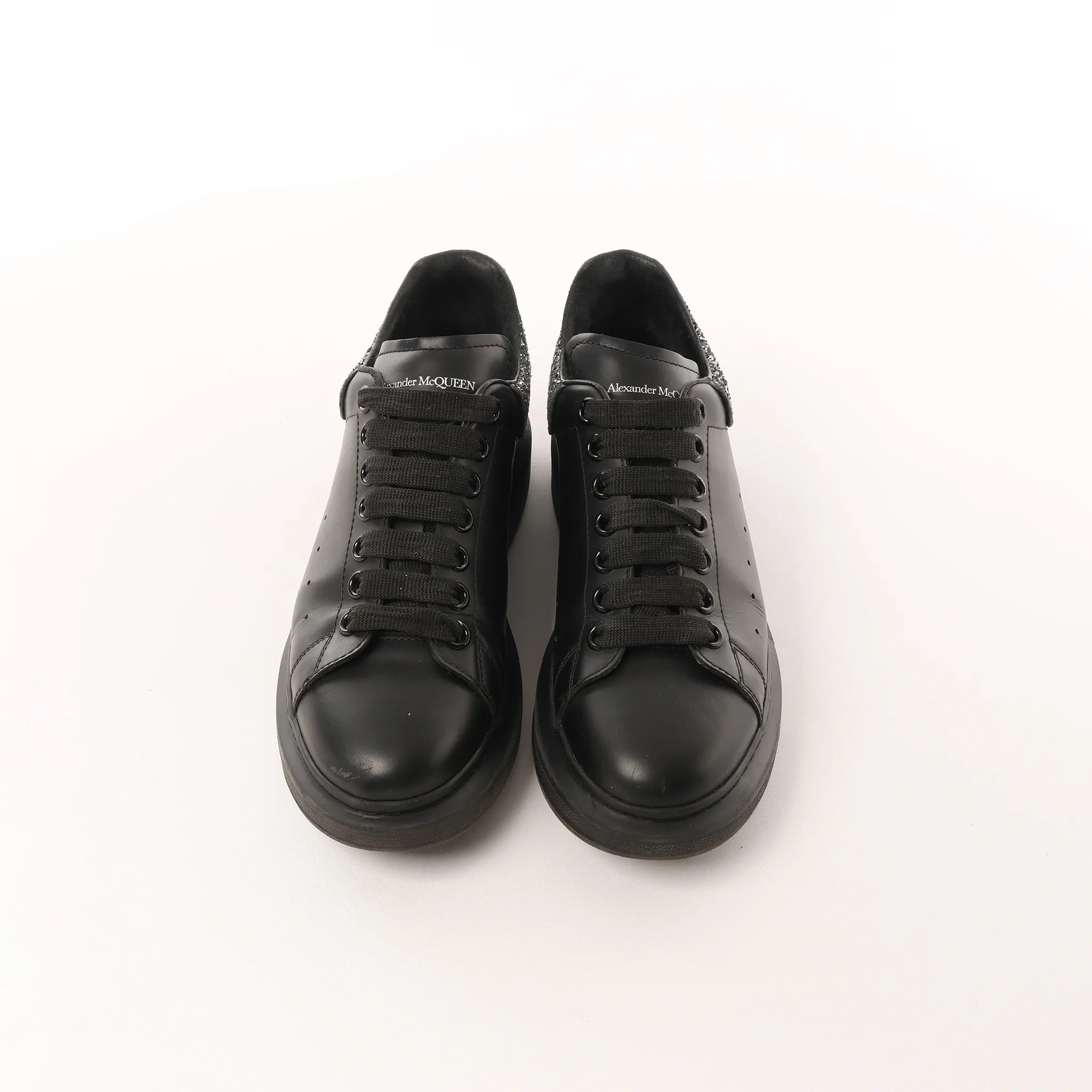 Alexander McQueen Runway Glitter-Heeled Leather Platform Trainers in Black, Size 39 EU