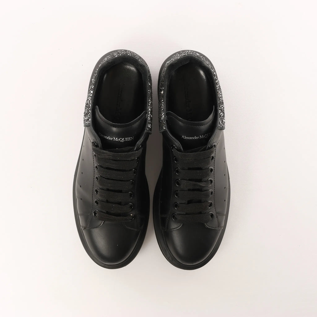 Alexander McQueen Runway Glitter-Heeled Leather Platform Trainers in Black, Size 39 EU