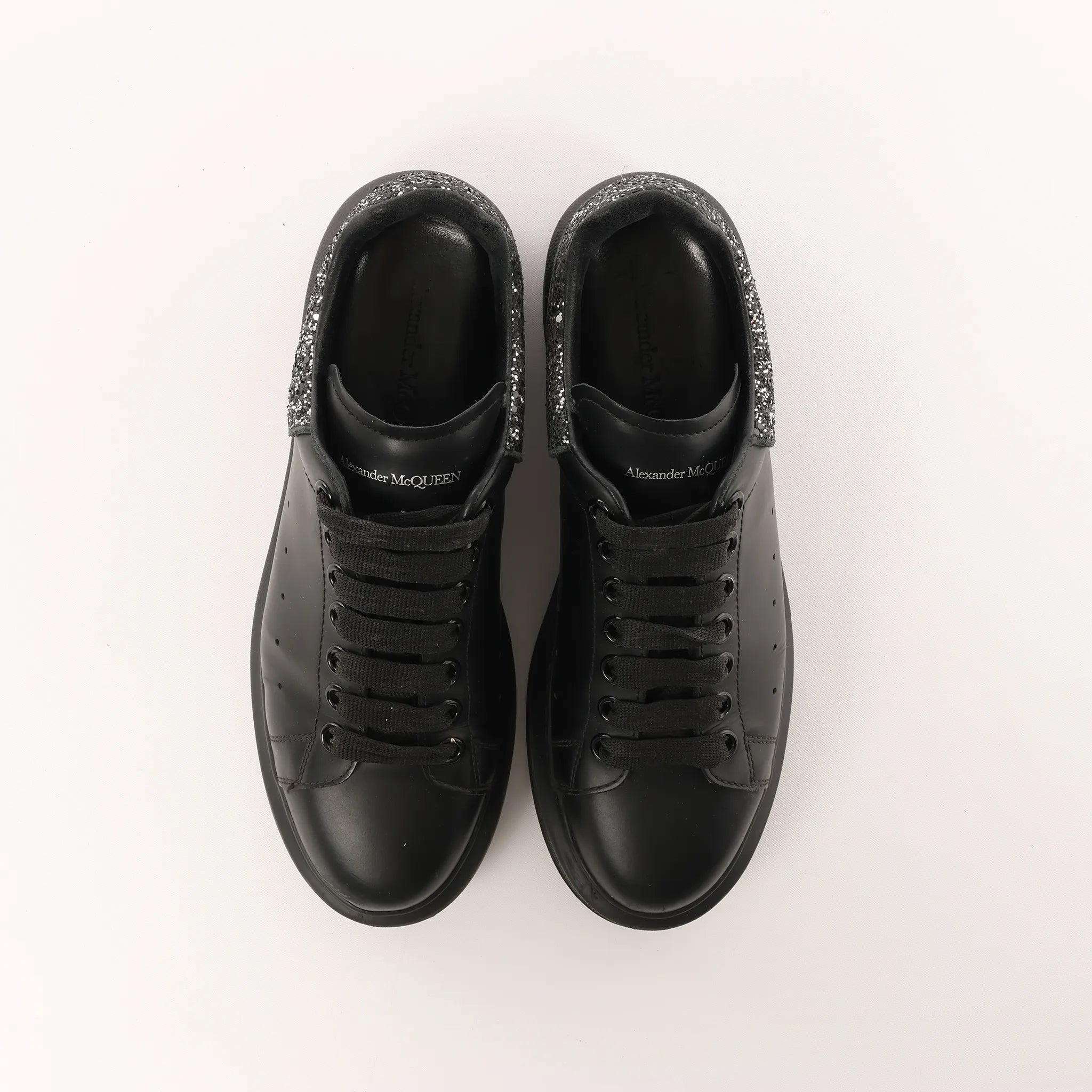 Alexander McQueen Runway Glitter-Heeled Leather Platform Trainers in Black, Size 39 EU