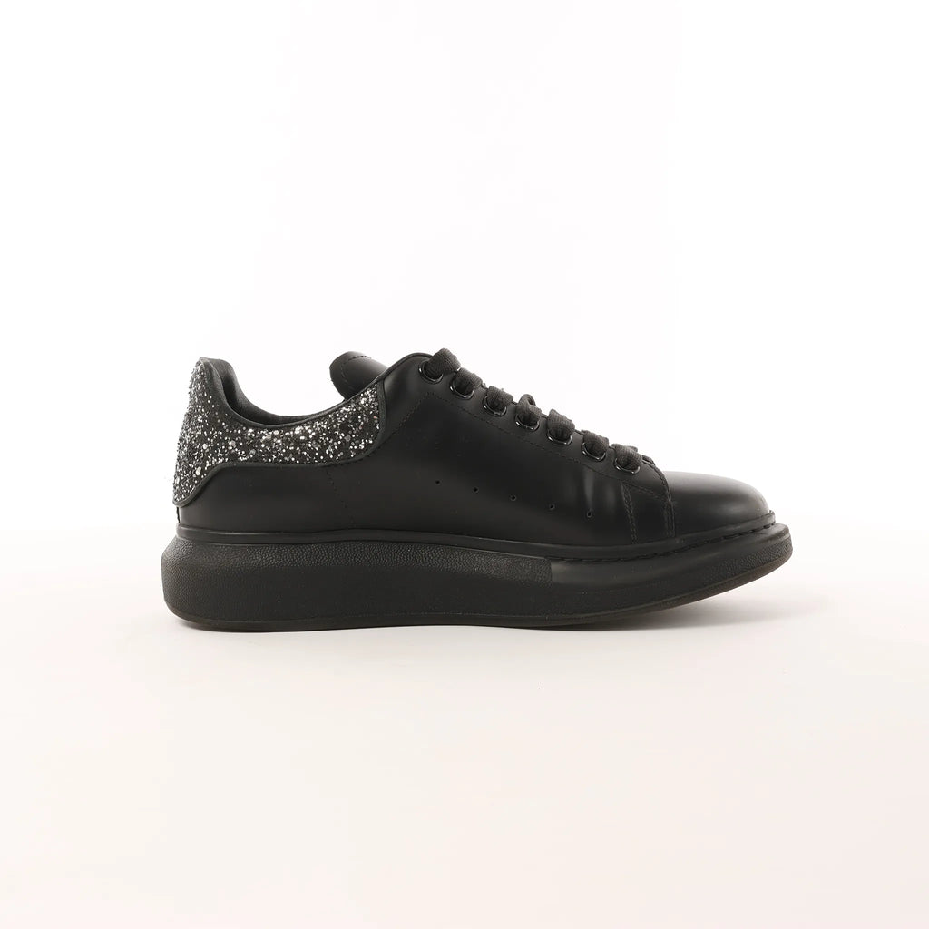 Alexander McQueen Runway Glitter-Heeled Leather Platform Trainers in Black, Size 39 EU