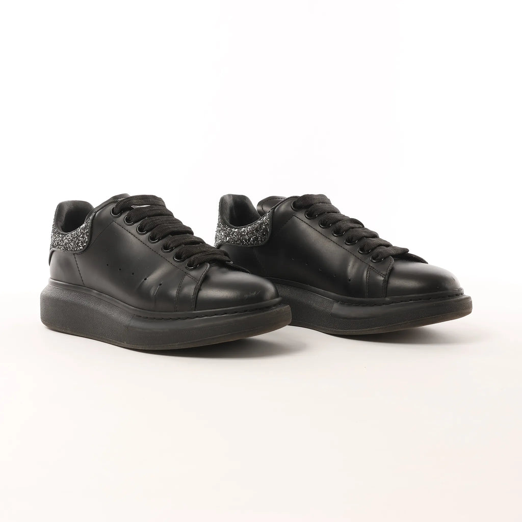 Alexander McQueen Runway Glitter-Heeled Leather Platform Trainers in Black, Size 39 EU