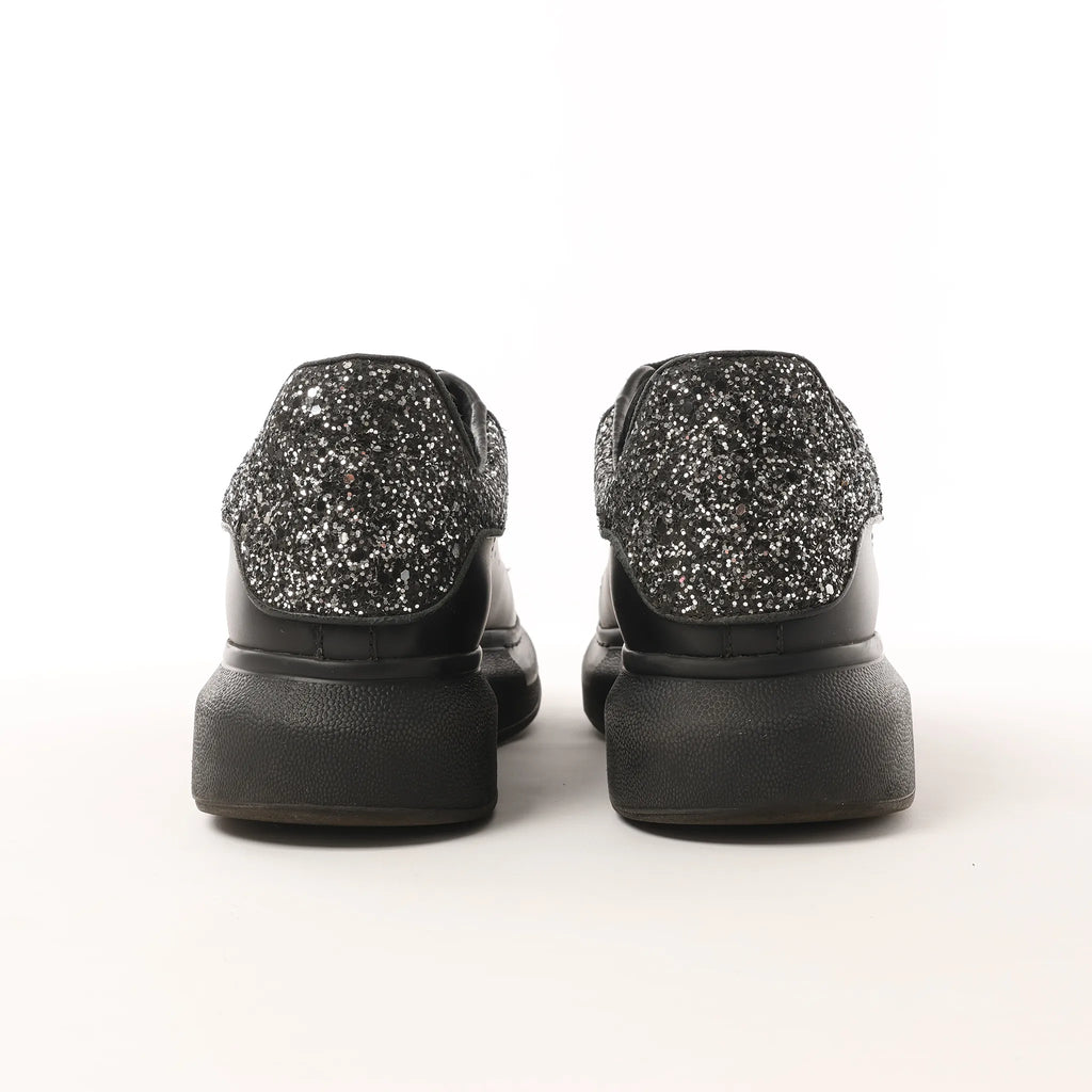 Alexander McQueen Runway Glitter-Heeled Leather Platform Trainers in Black, Size 39 EU