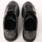 Alexander McQueen Runway Glitter-Heeled Leather Platform Trainers in Black, Size 39 EU