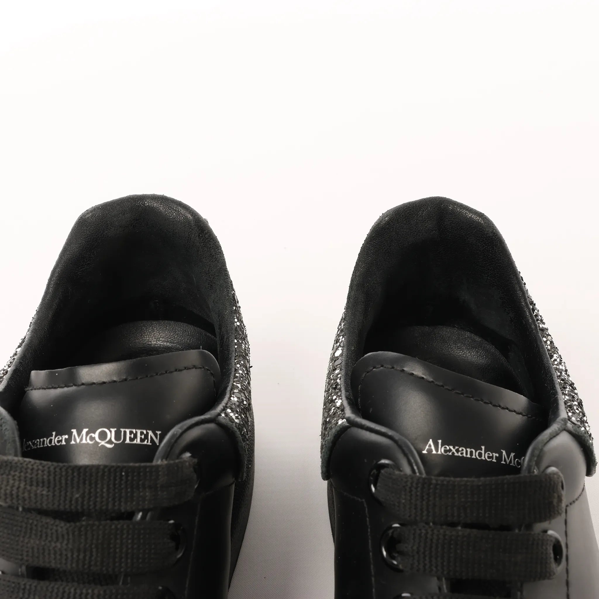 Alexander McQueen Runway Glitter-Heeled Leather Platform Trainers in Black, Size 39 EU