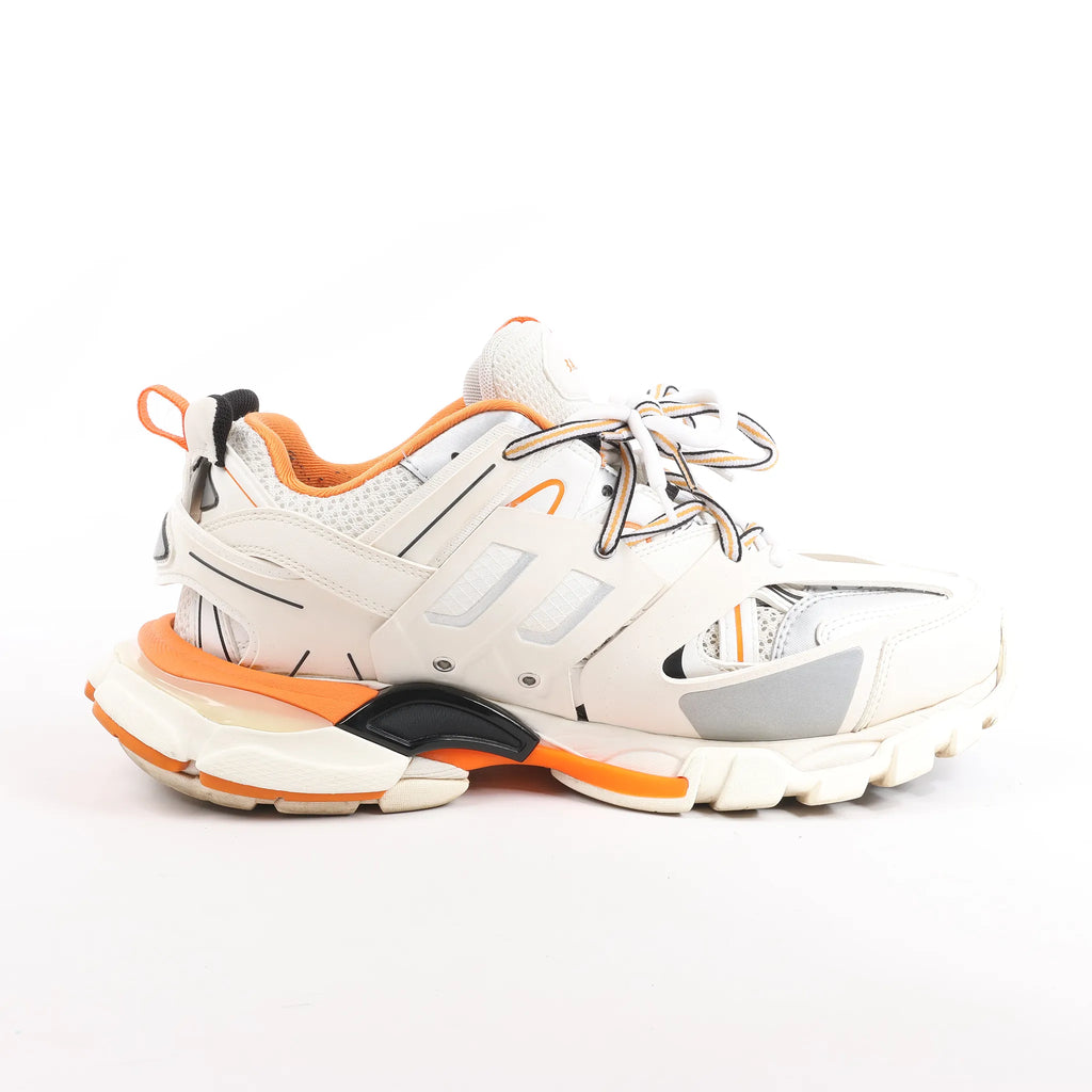 Balenciaga Track Panel Style Mesh and Nylon Sneakers in White x Orange, Size 41 EU