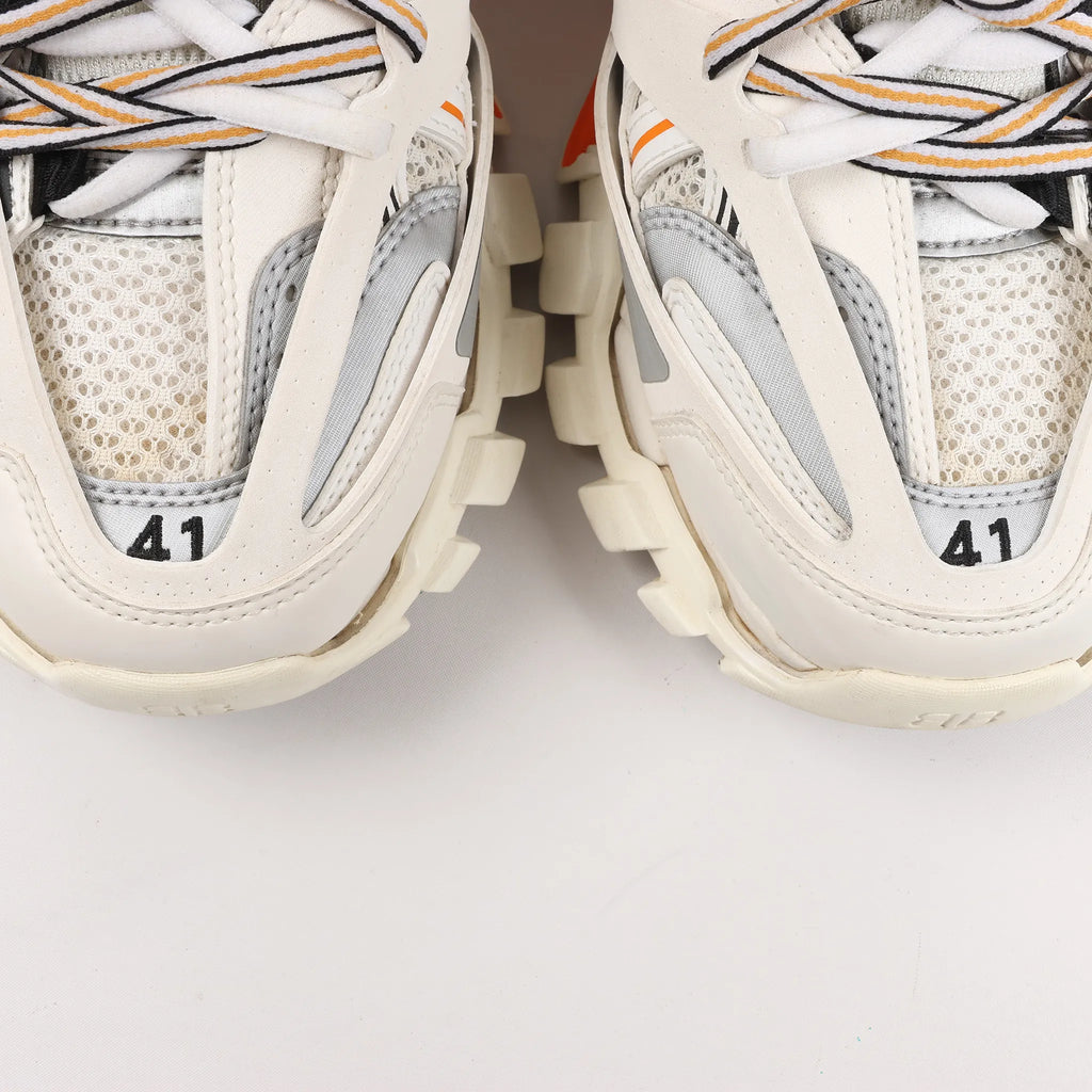 Balenciaga Track Panel Style Mesh and Nylon Sneakers in White x Orange, Size 41 EU