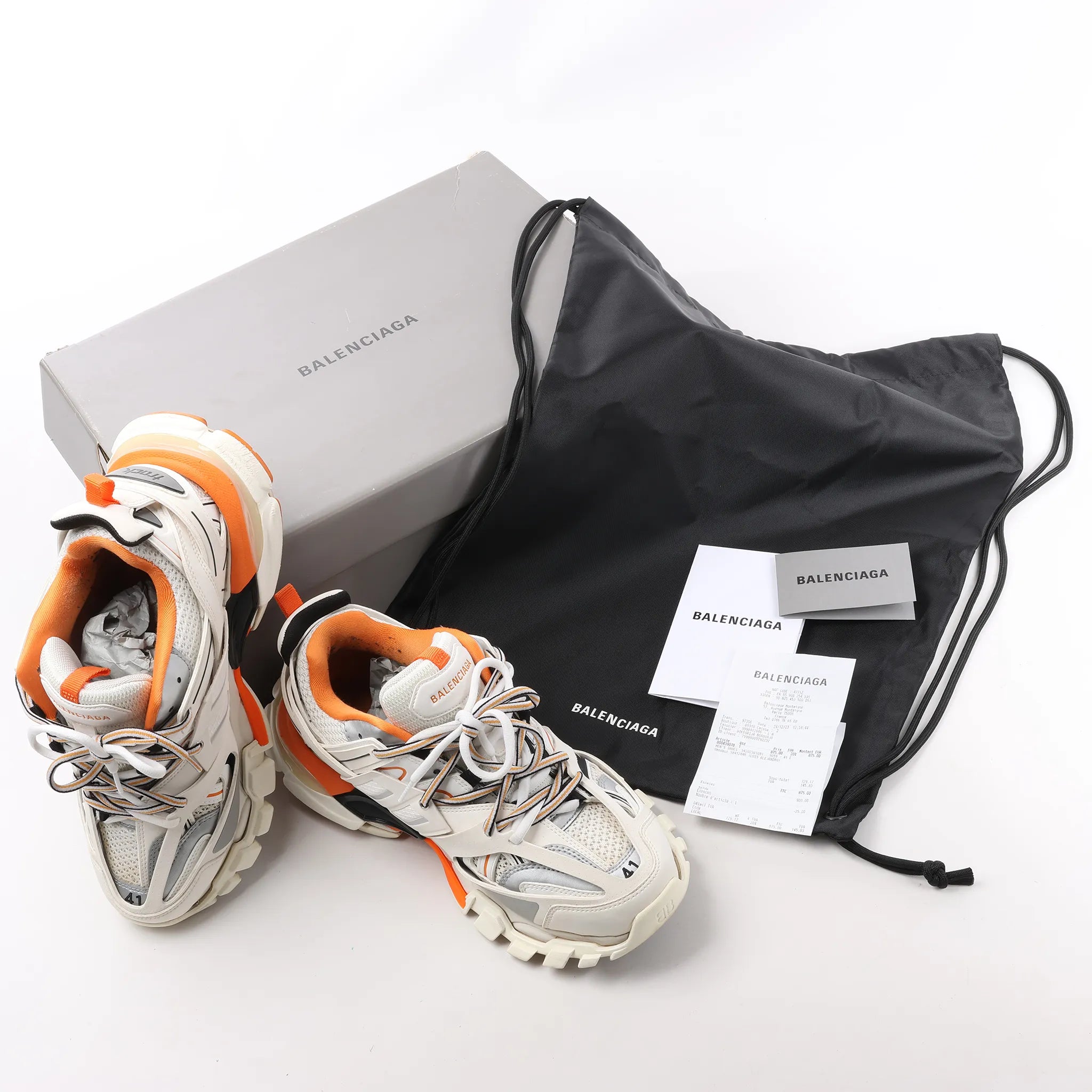 Balenciaga Track Panel Style Mesh and Nylon Sneakers in White x Orange, Size 41 EU