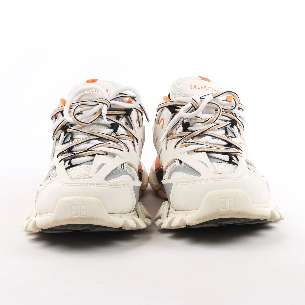 Balenciaga Track Panel Style Mesh and Nylon Sneakers in White x Orange, Size 41 EU