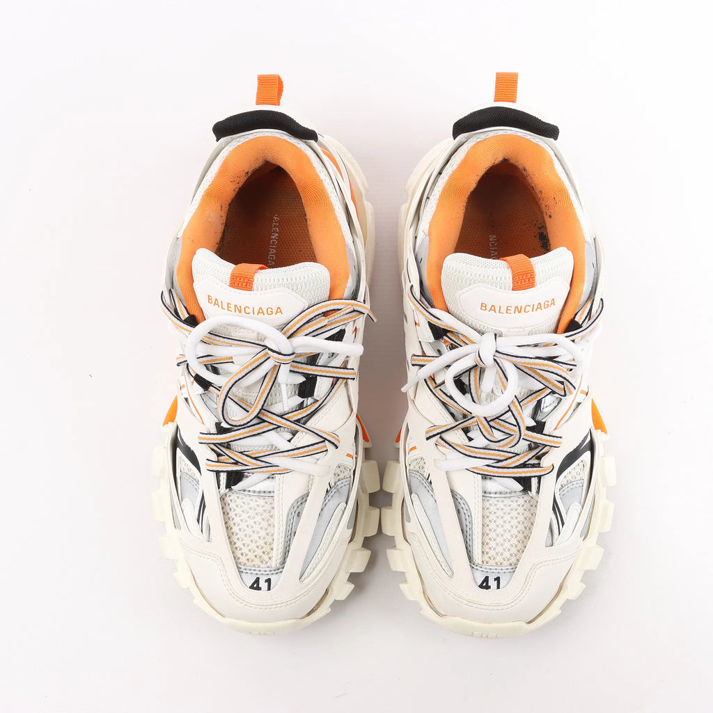 Balenciaga Track Panel Style Mesh and Nylon Sneakers in White x Orange, Size 41 EU