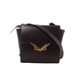 Burgundy Bottega Veneta The Clip leather crossbody bag with angular flap, wide shoulder strap and sculptural gold-tone V-shaped hardware.