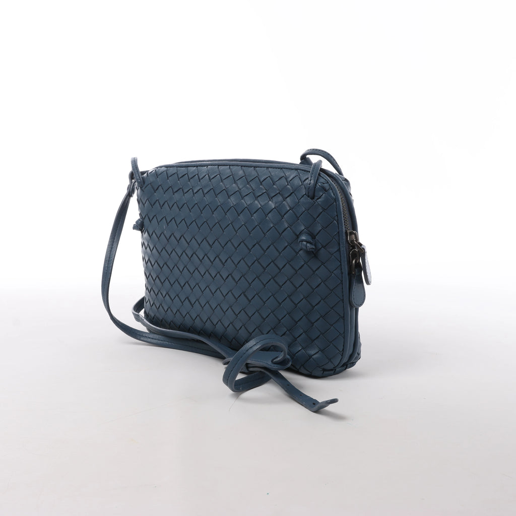 Bottega Veneta Nodini Intrecciato Leather Crossbody Bag in Blue