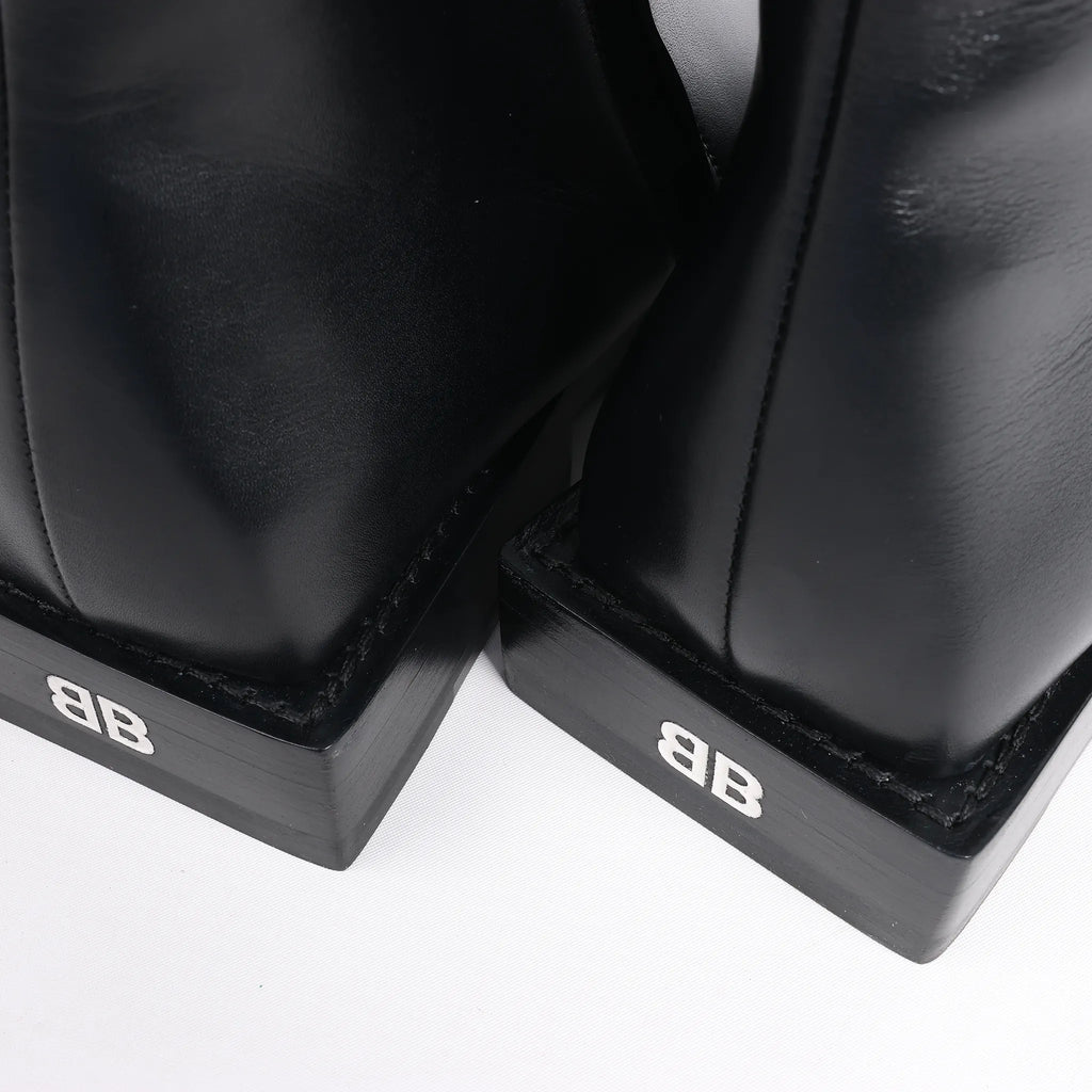Balenciaga BB Logo Leather Ankle Boots in Black 616349, Size 37 EU