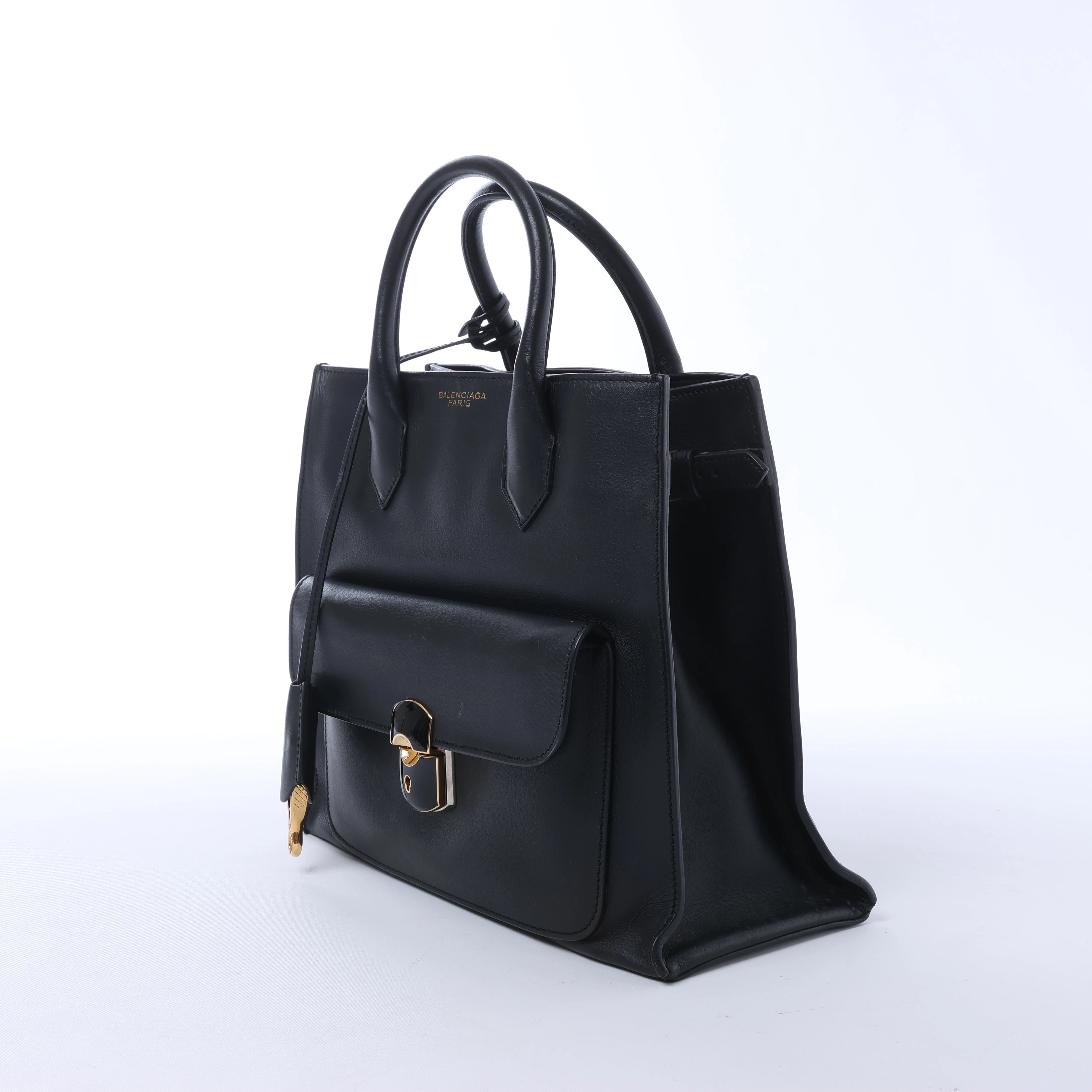 Balenciaga Padlock All Afternoon Leather Handbag in Black 305593