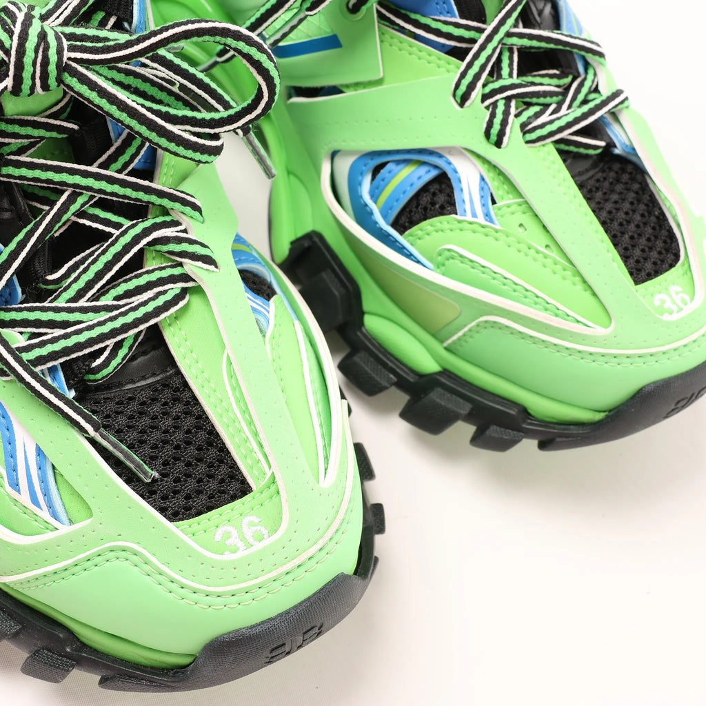 Balenciaga Track Panel Style Mesh and Nylon Sneakers in Green x Black, Size 36 EU