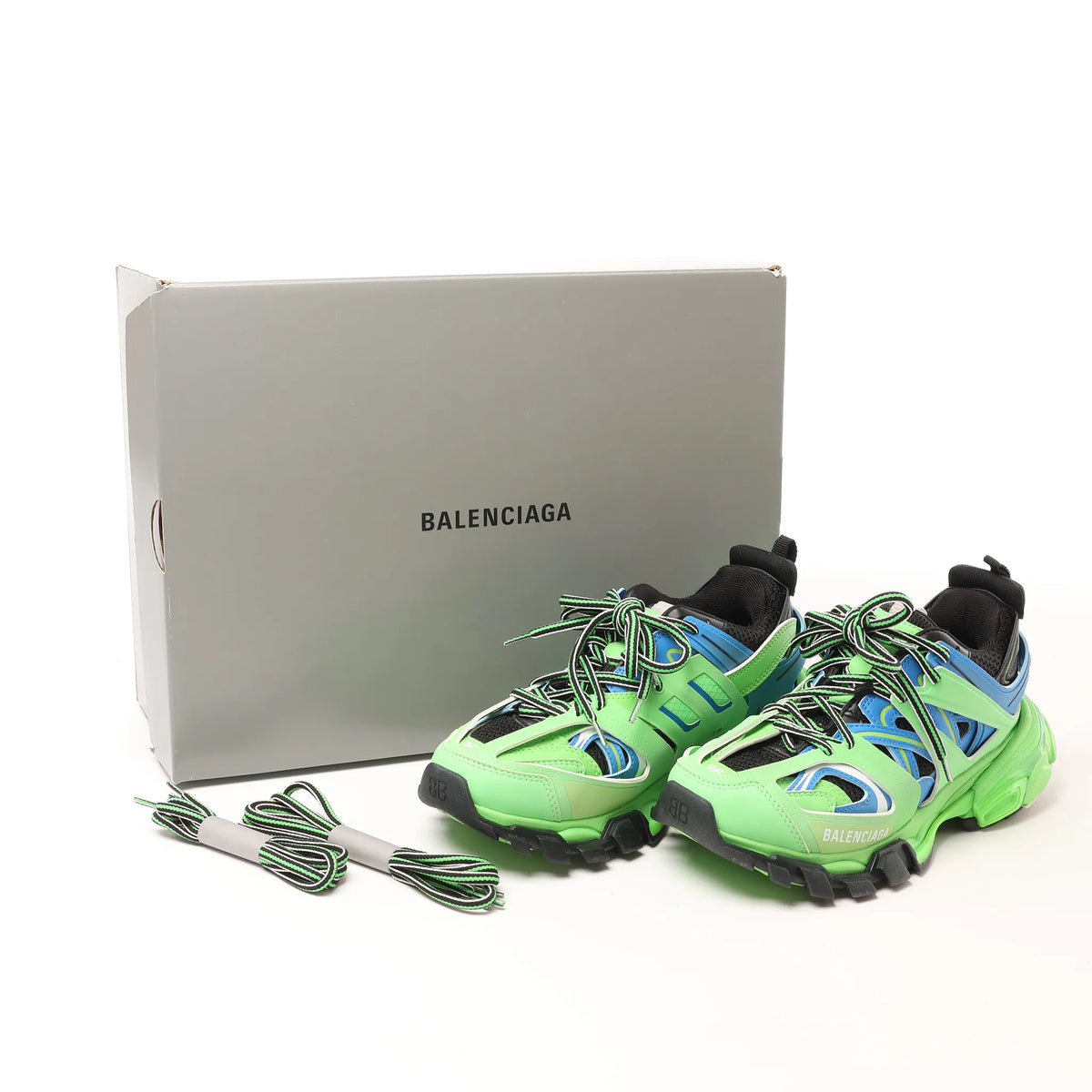 Balenciaga Track Panel Style Mesh and Nylon Sneakers in Green x Black, Size 36 EU