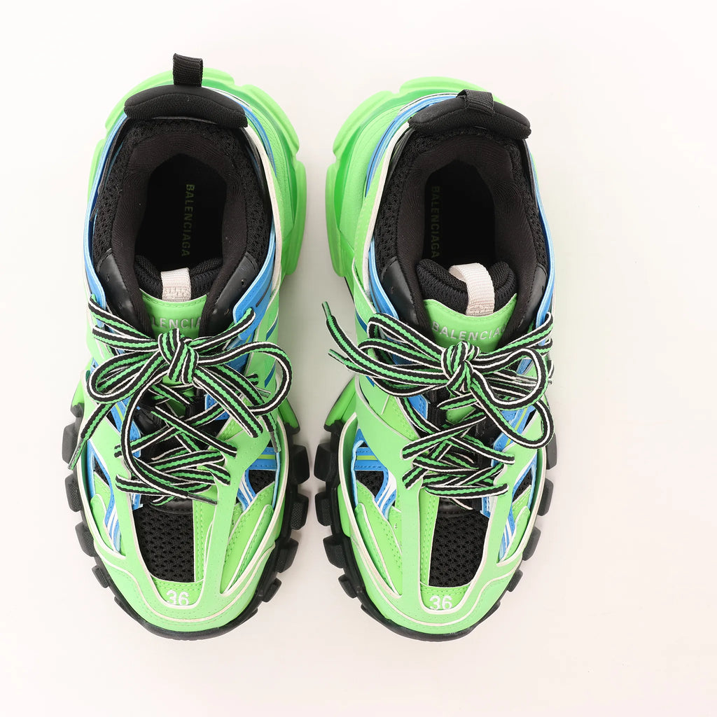 Balenciaga Track Panel Style Mesh and Nylon Sneakers in Green x Black, Size 36 EU