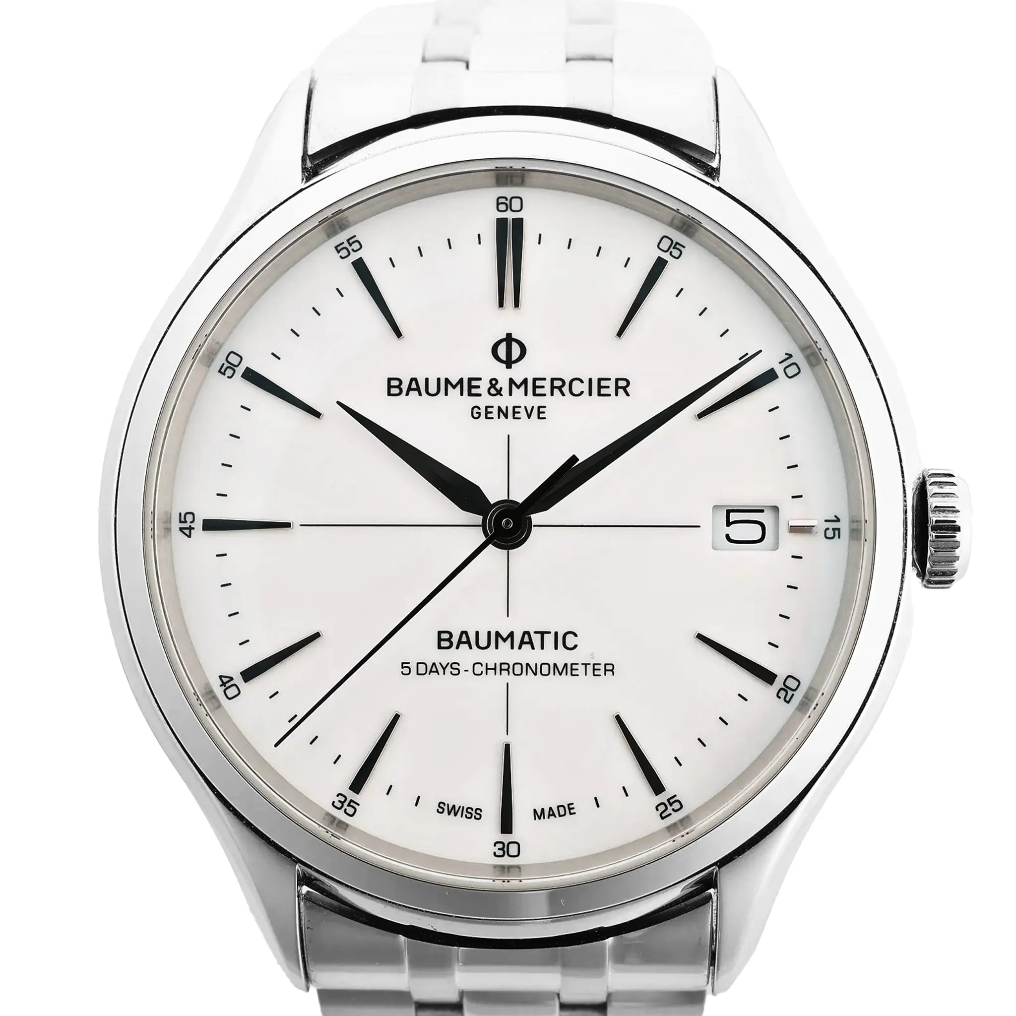 Baume & Mercier Clifton Vomatic M0A10505 6197815 SS AT Watch with White Dial