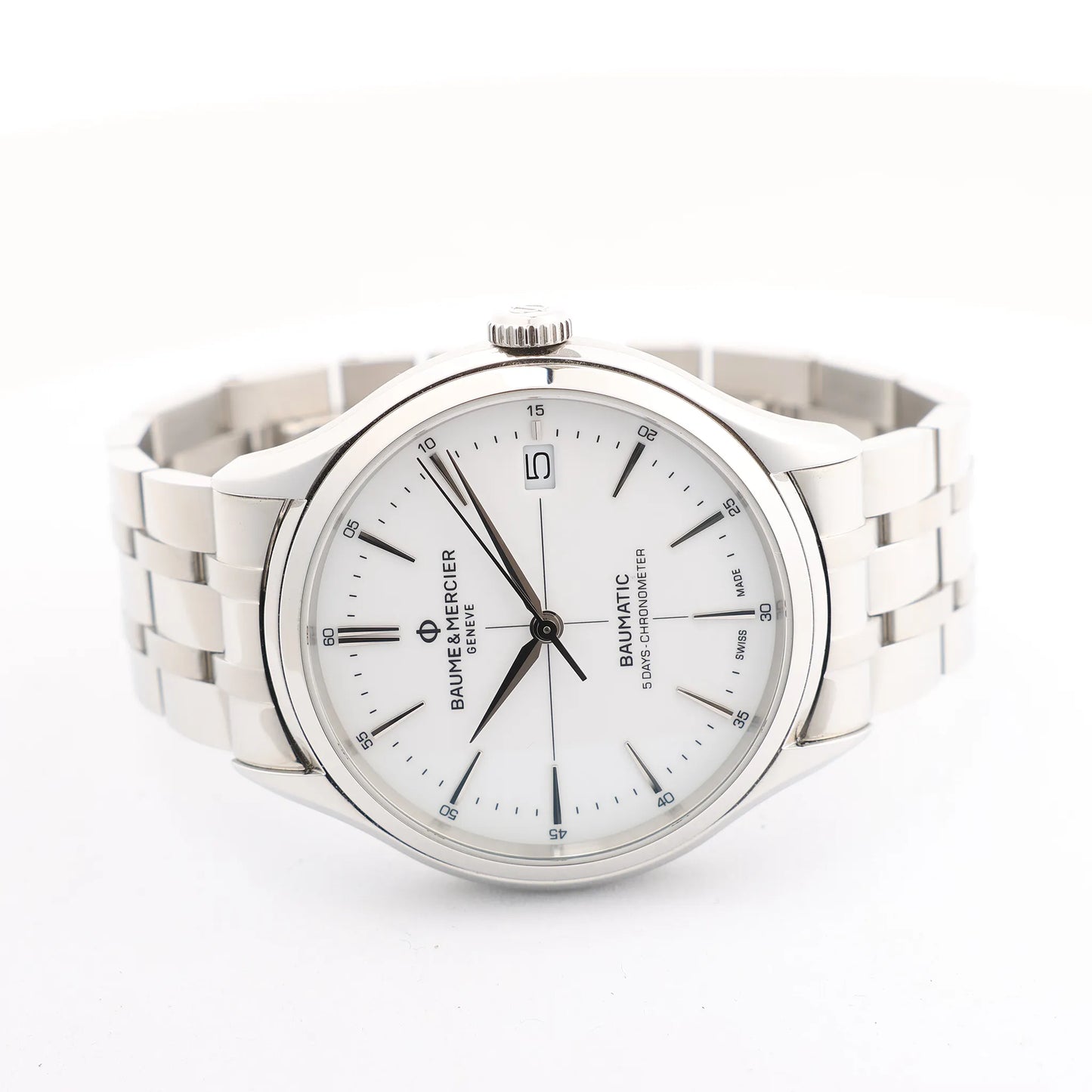 Baume & Mercier Clifton Vomatic M0A10505 6197815 SS AT Watch with White Dial