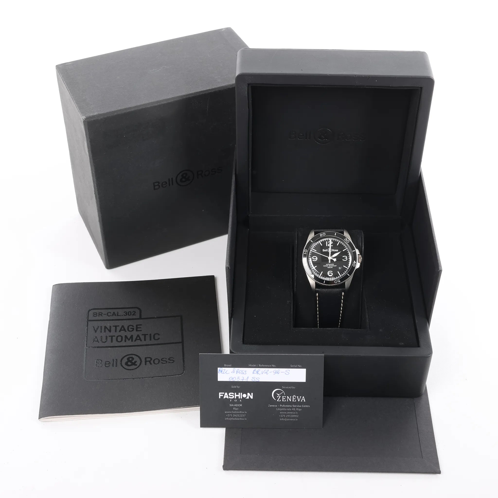 Bell & Ross BRV2-92-S 00371 Reloj Automático de Acero Inoxidable y Cuero con Esfera Negra