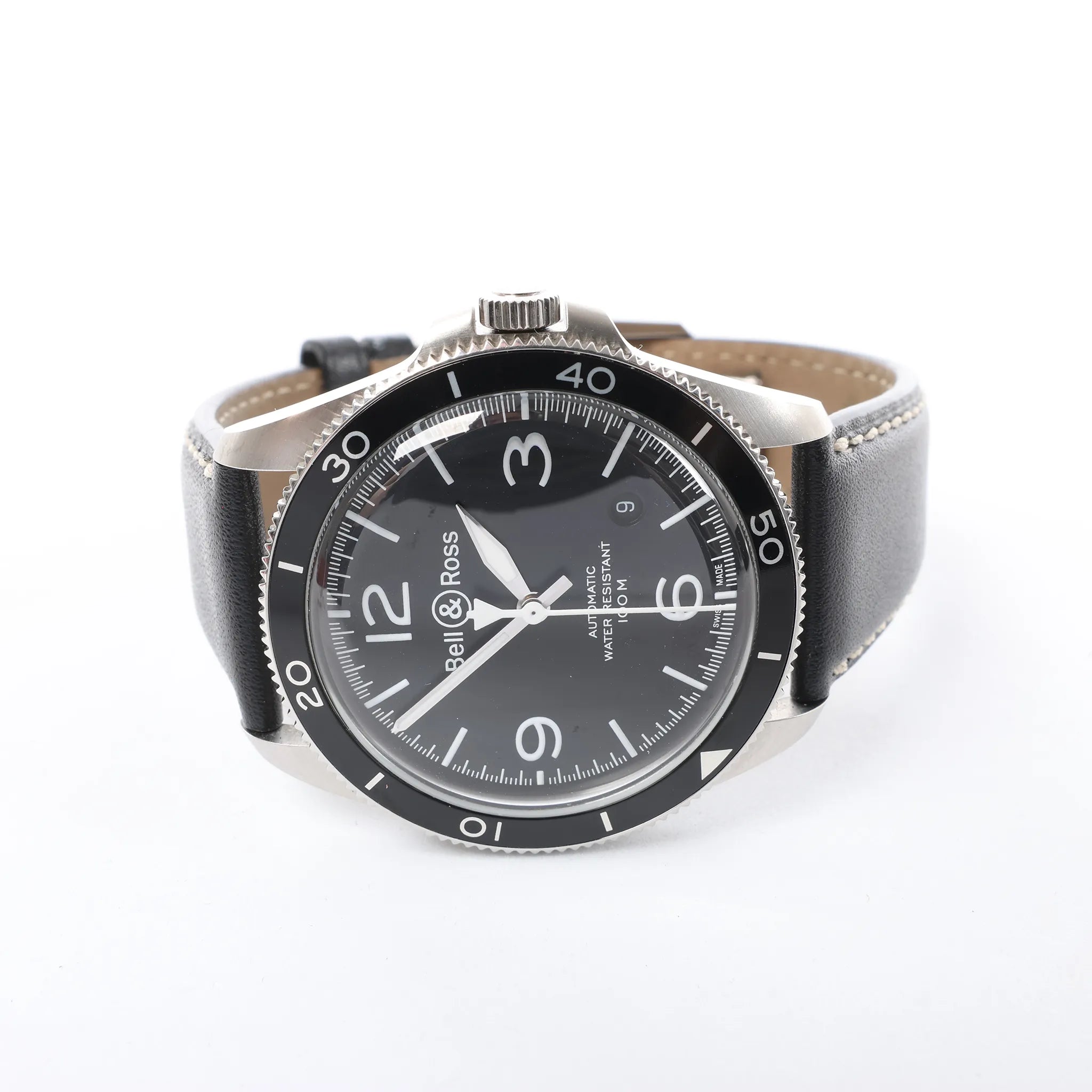 Bell & Ross BRV2-92-S 00371 Reloj Automático de Acero Inoxidable y Cuero con Esfera Negra