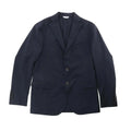 Dark blue Boglioli blazer with notch lapels, two-button closure, chest welt pocket, and flap pockets on white background