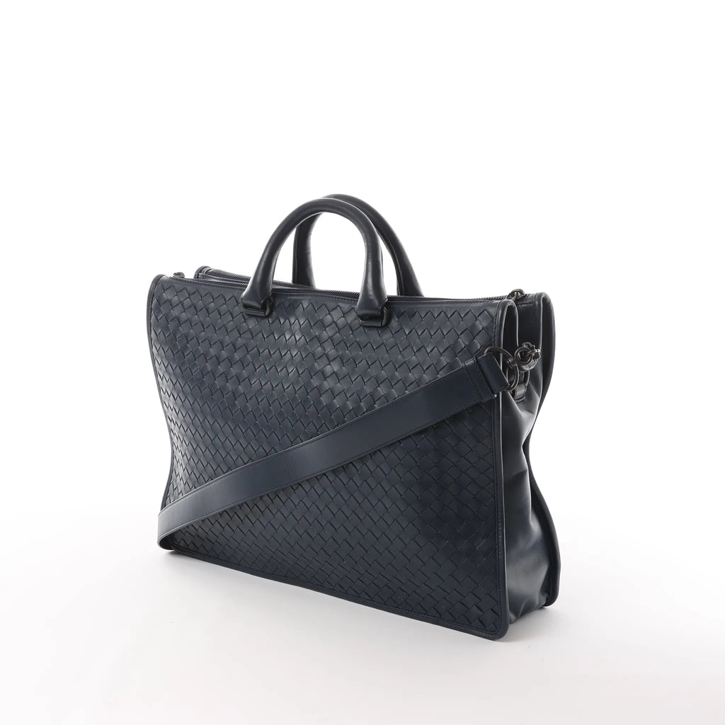 Bottega Veneta Intrecciato Leather 2Way Handbag in Navy Blue