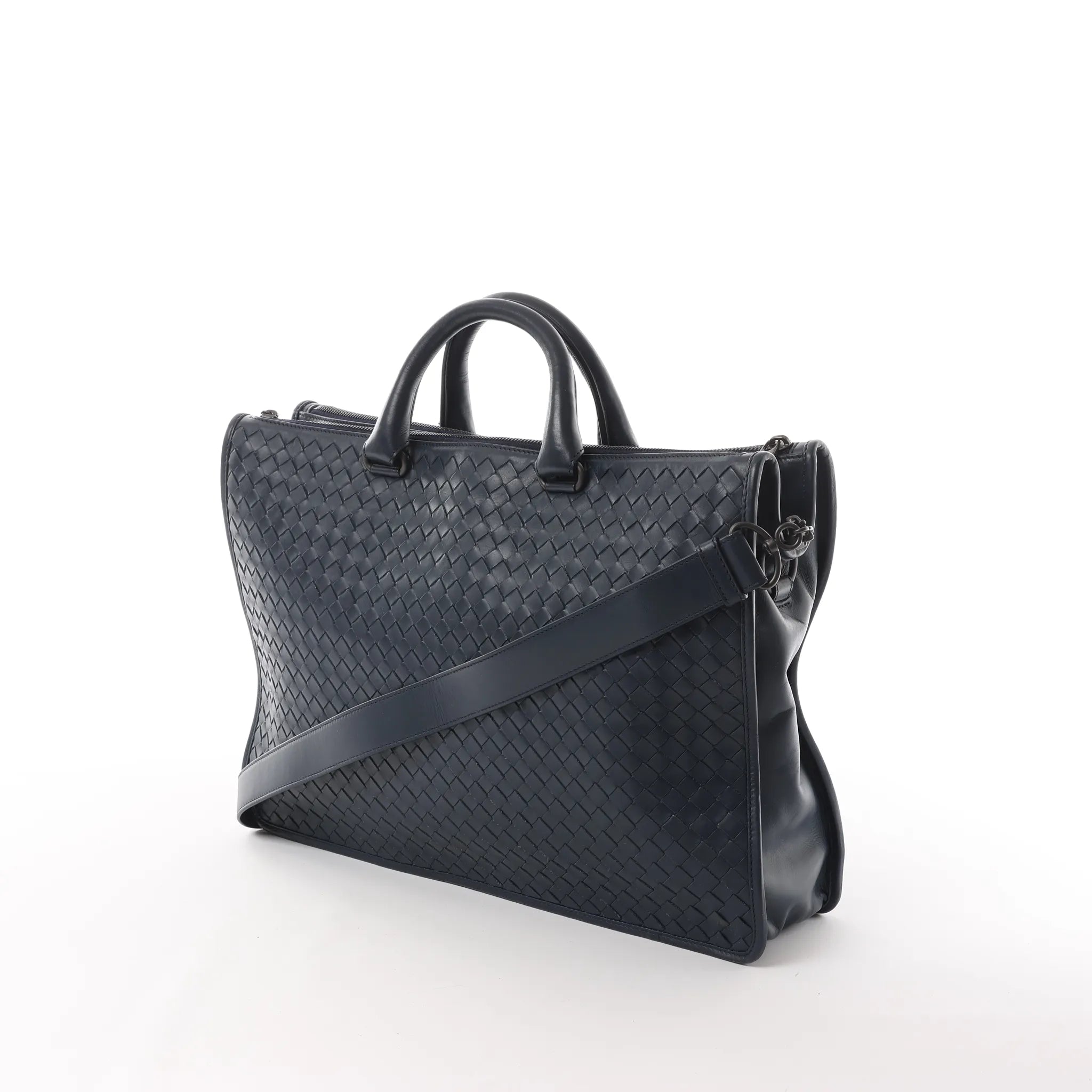 Bottega Veneta Intrecciato Leather 2Way Handbag in Navy Blue