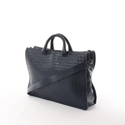 Bolso de mano Bottega Veneta Intrecciato de cuero de 2 vías en azul marino