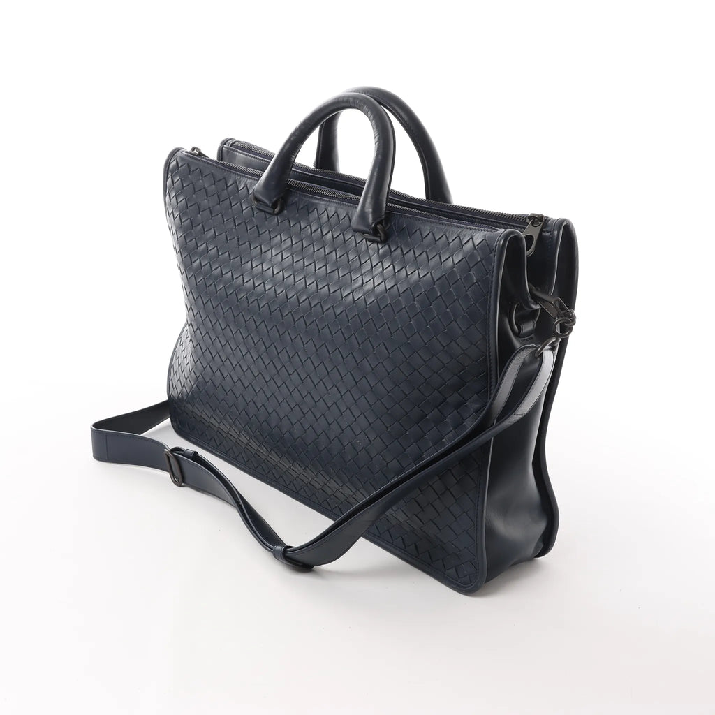 Bottega Veneta Intrecciato Leather 2Way Handbag in Navy Blue