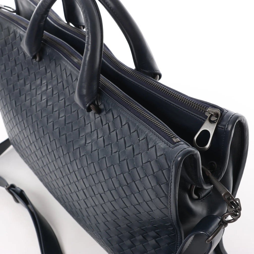 Bottega Veneta Intrecciato Leather 2Way Handbag in Navy Blue