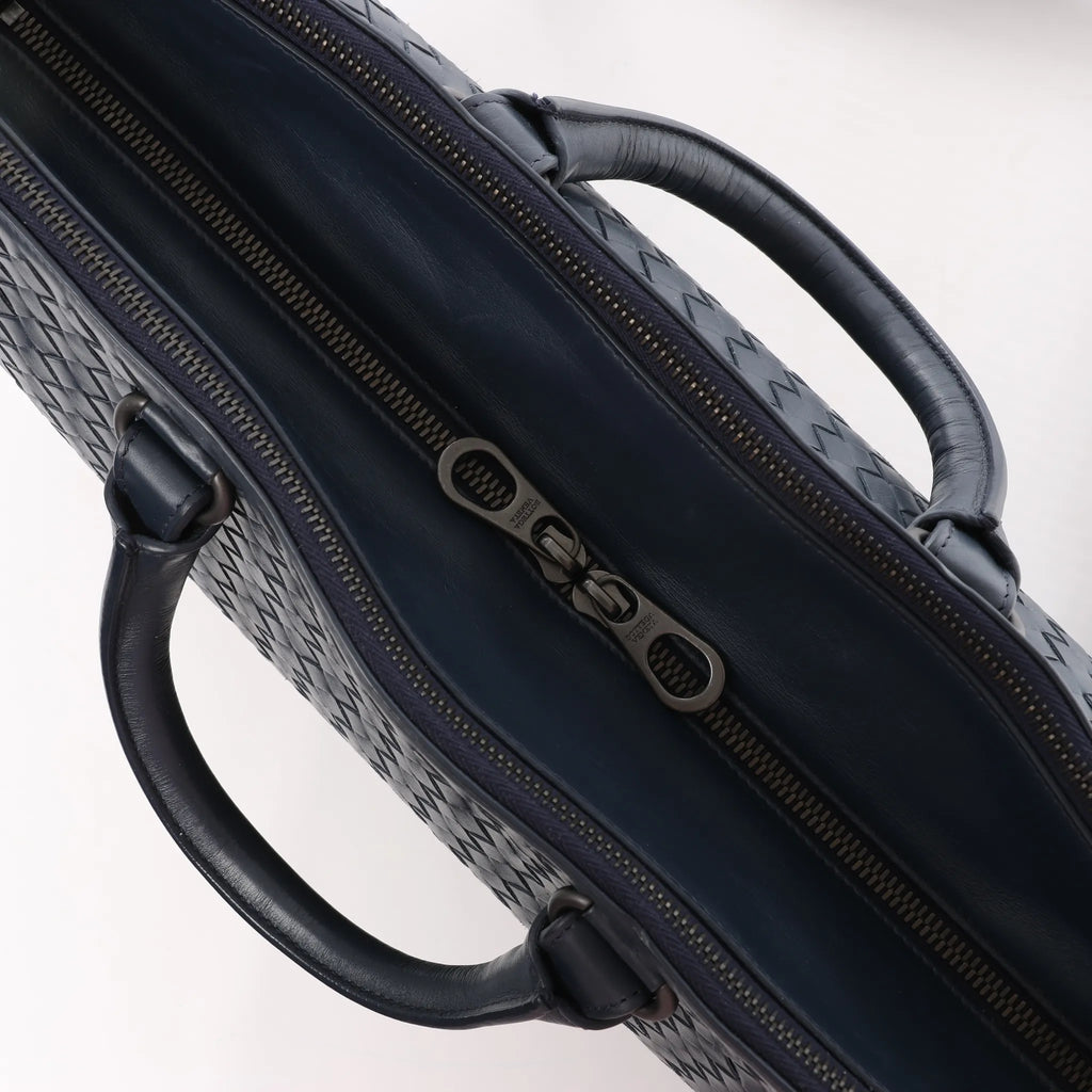 Bottega Veneta Intrecciato Leather 2Way Handbag in Navy Blue