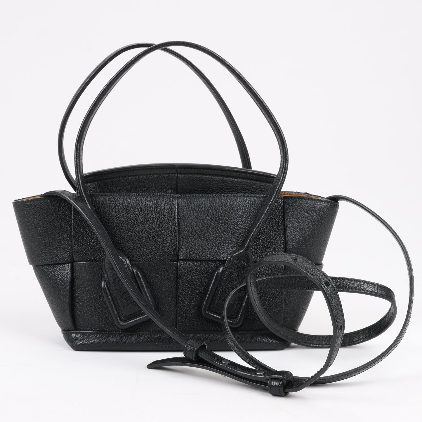 Bottega Veneta Arco Mini Leather Maxi Intrecciato 2Way Handbag in Black