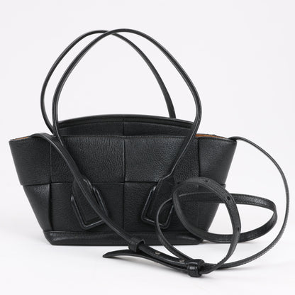 Bottega Veneta Arco Mini Leather Maxi Intrecciato 2Way Handbag in Black
