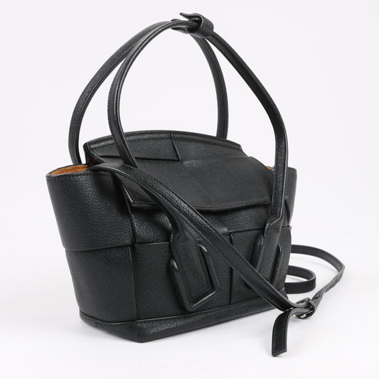 Bottega Veneta Arco Mini Leather Maxi Intrecciato 2Way Handbag in Black