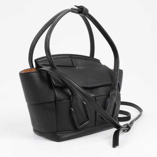 Bottega Veneta Arco Mini Leather Maxi Intrecciato 2Way Handbag in Black