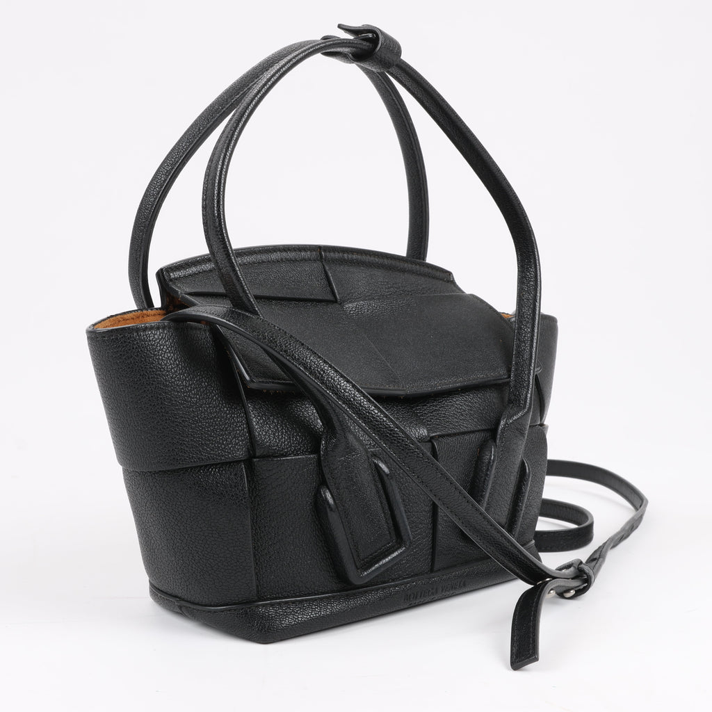Bottega Veneta Arco Mini Leather Maxi Intrecciato 2Way Handbag in Black