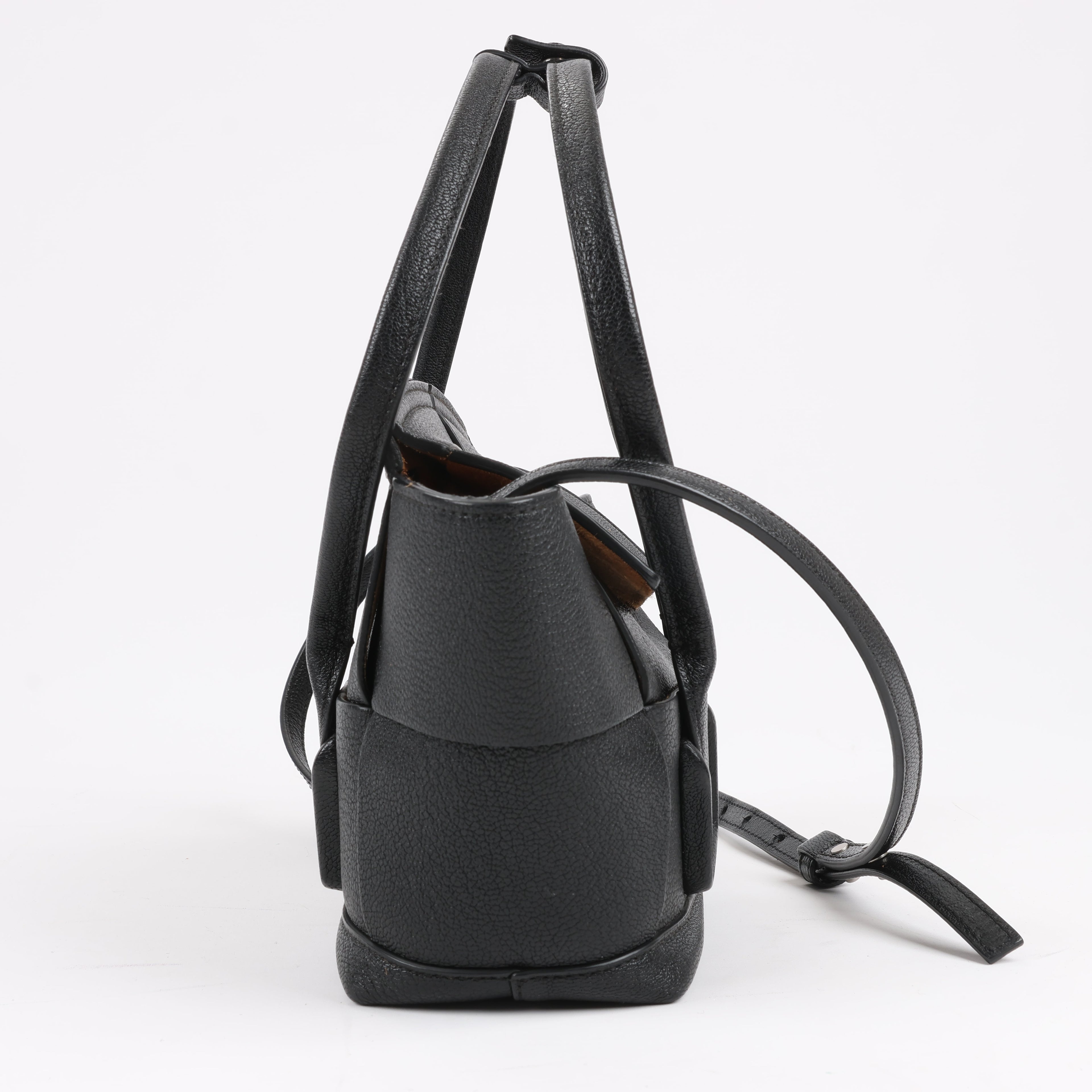 Bottega Veneta Arco Mini Leather Maxi Intrecciato 2Way Handbag in Black