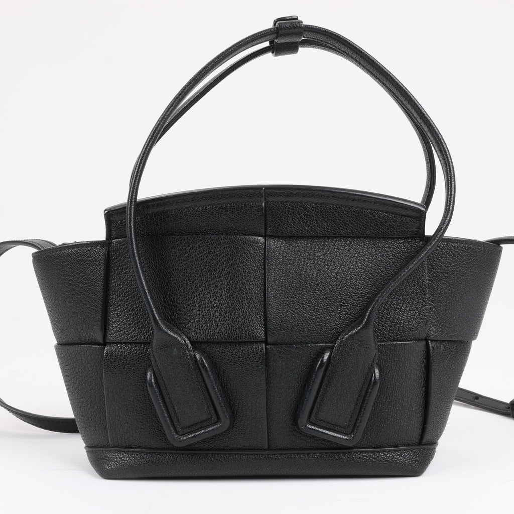 Bottega Veneta Arco Mini Leather Maxi Intrecciato 2Way Handbag in Black